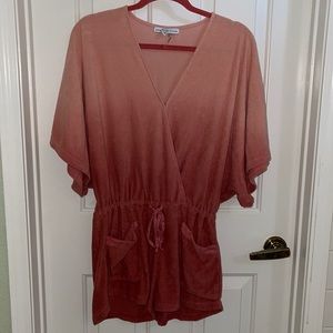 NWT Young Fabulous and Broke romper terry cloth swim cover up ombré small rose